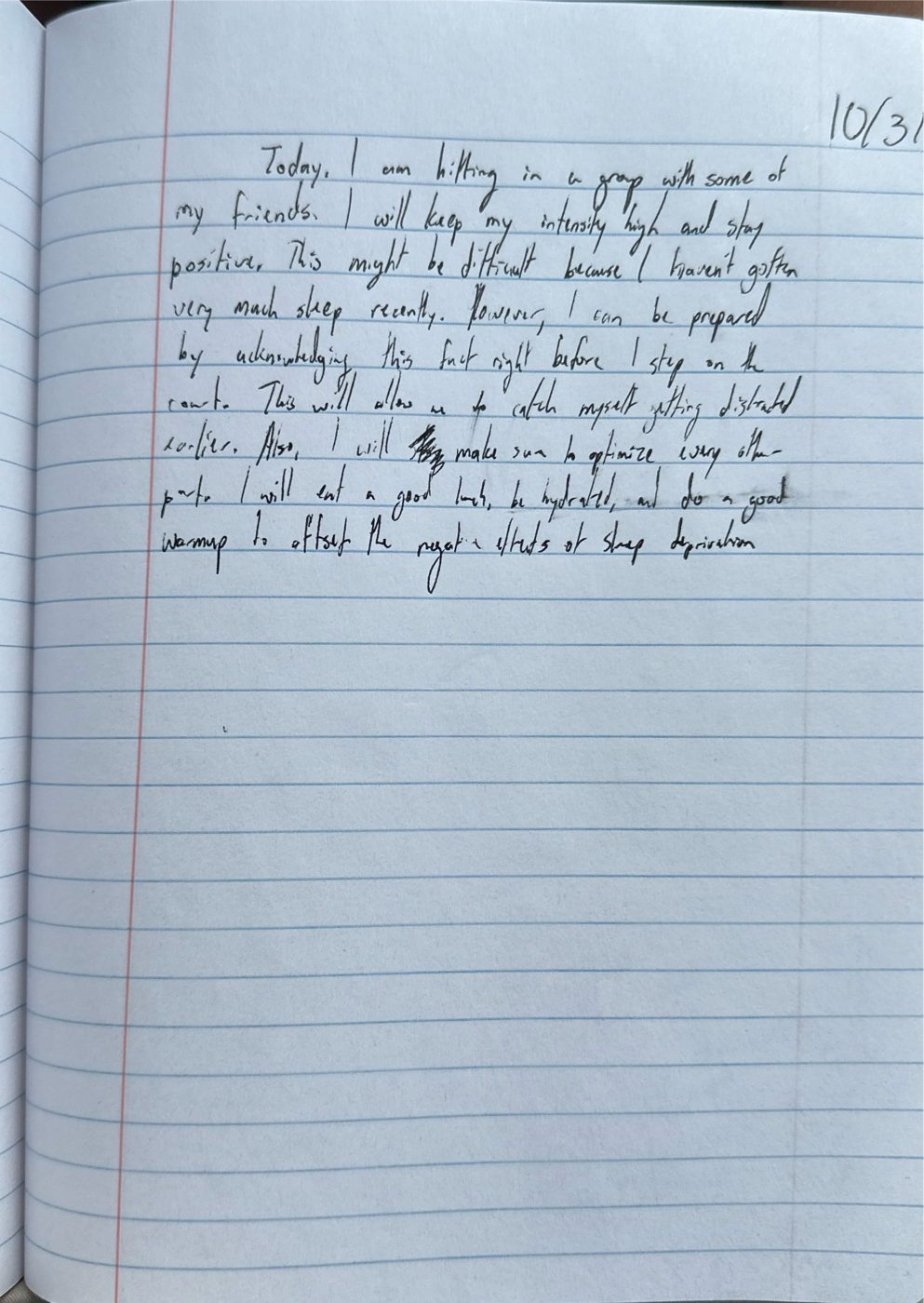 Scan of the handwritten notebook page, October 31, 2024