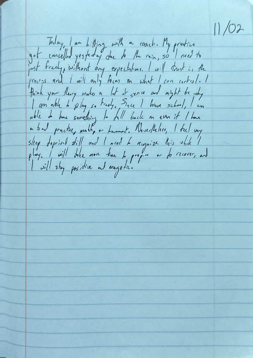 Scan of the handwritten notebook page, November 2, 2024