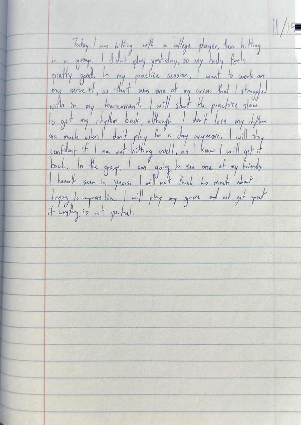 Scan of the handwritten notebook page, November 19, 2024