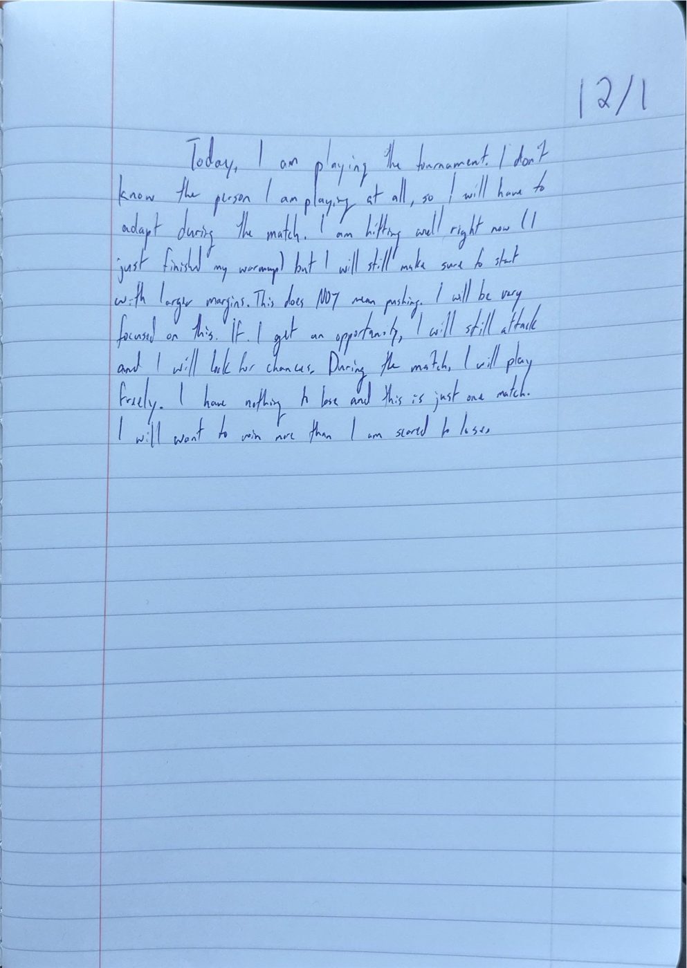 Scan of the handwritten notebook page, December 1, 2024