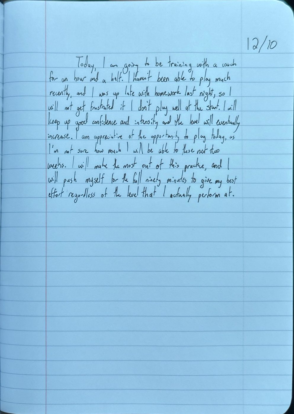Scan of the handwritten notebook page, December 10, 2024