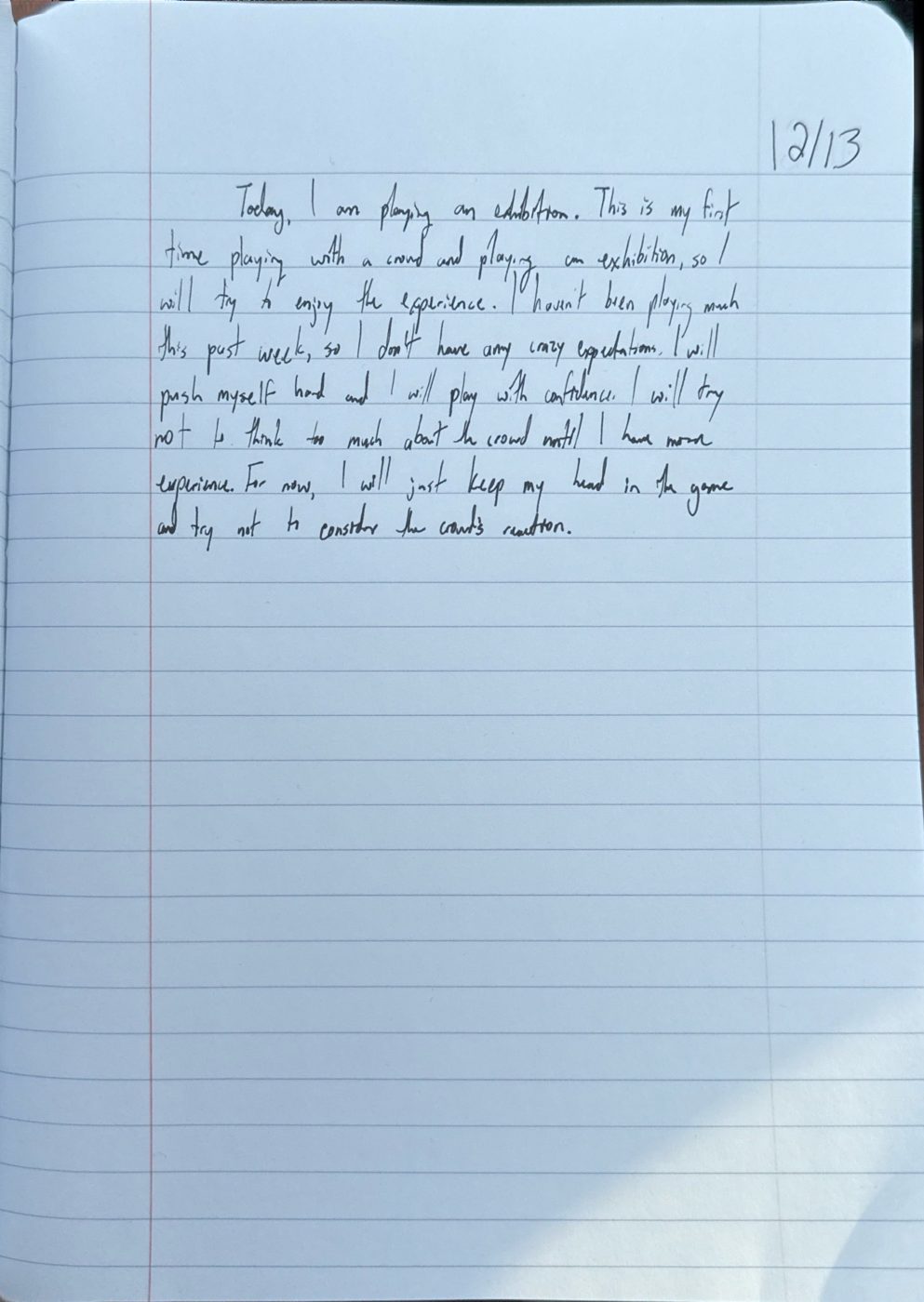 Scan of the handwritten notebook page, December 13, 2024