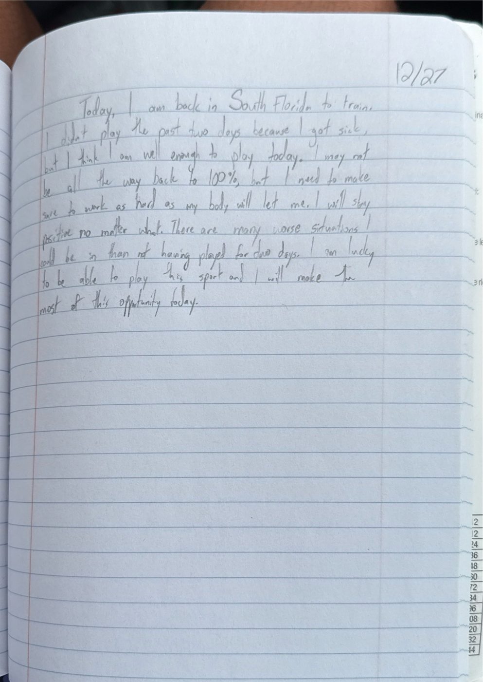 Scan of the handwritten notebook page, December 27, 2024