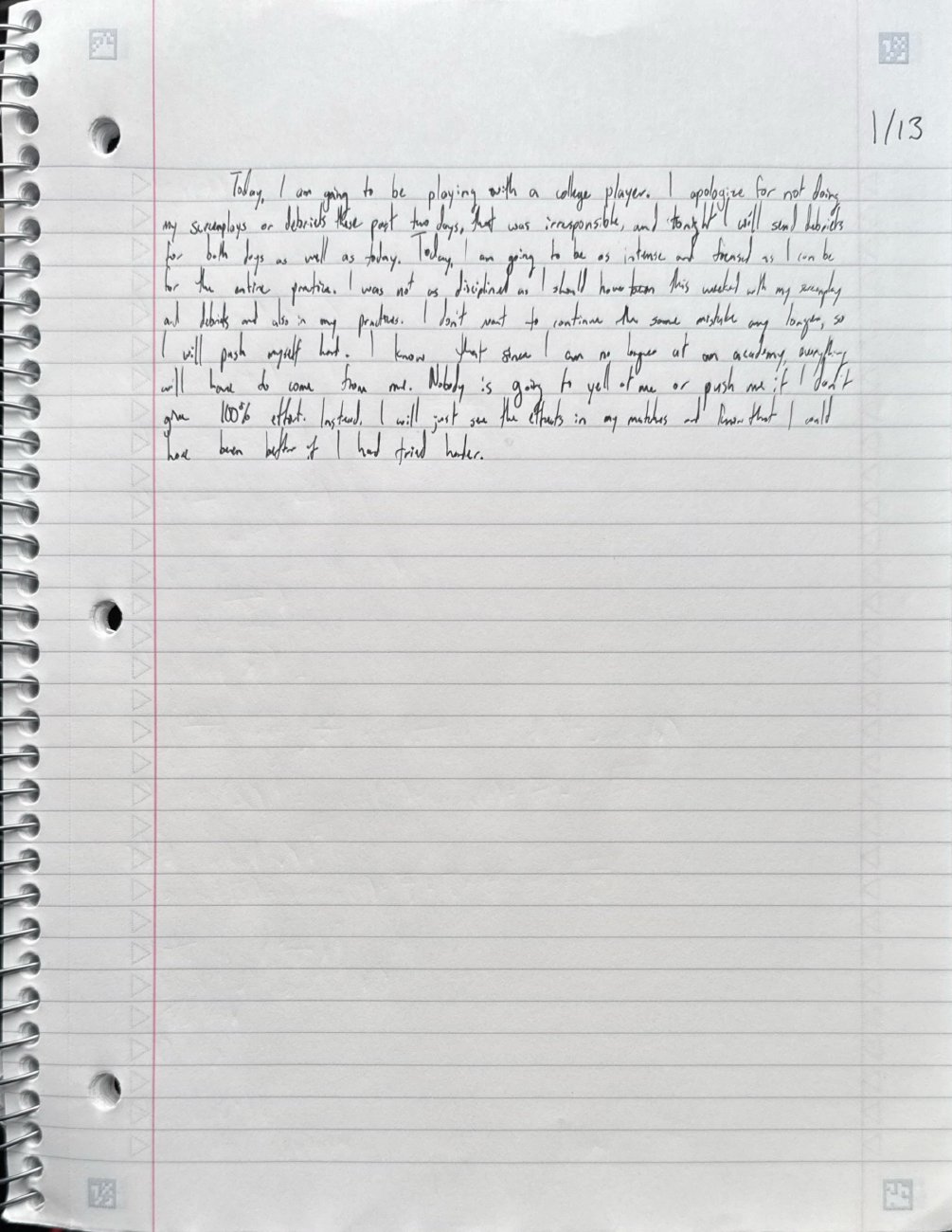 Scan of the handwritten notebook page, January 13, 2025