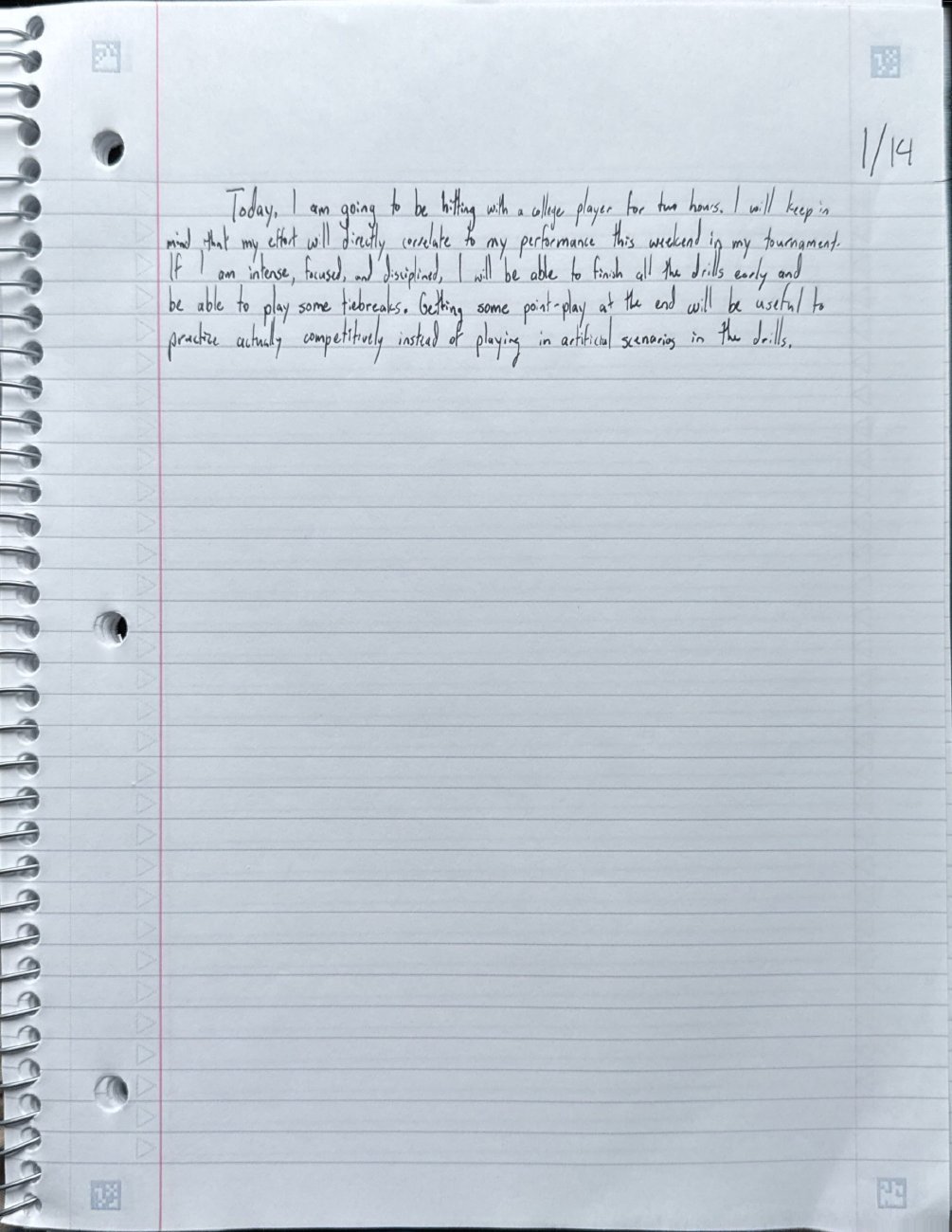 Scan of the handwritten notebook page, January 14, 2025