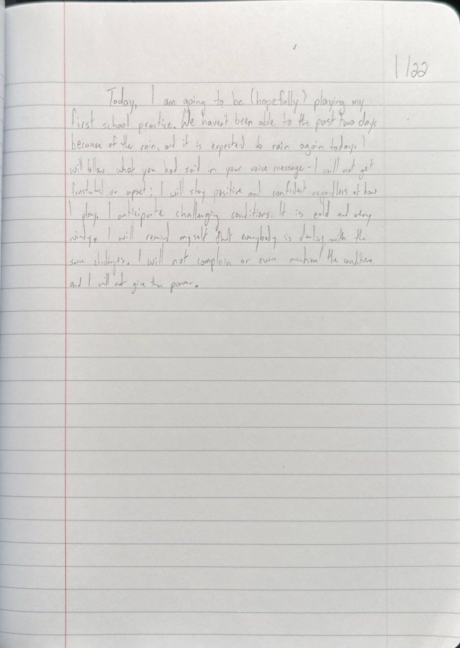 Scan of the handwritten notebook page, January 22, 2025