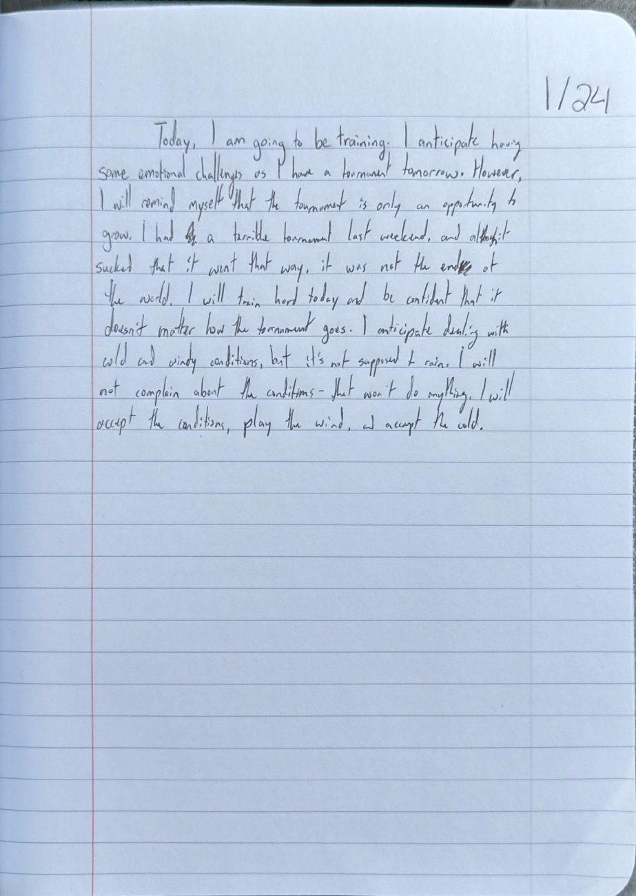 Scan of the handwritten notebook page, January 24, 2025