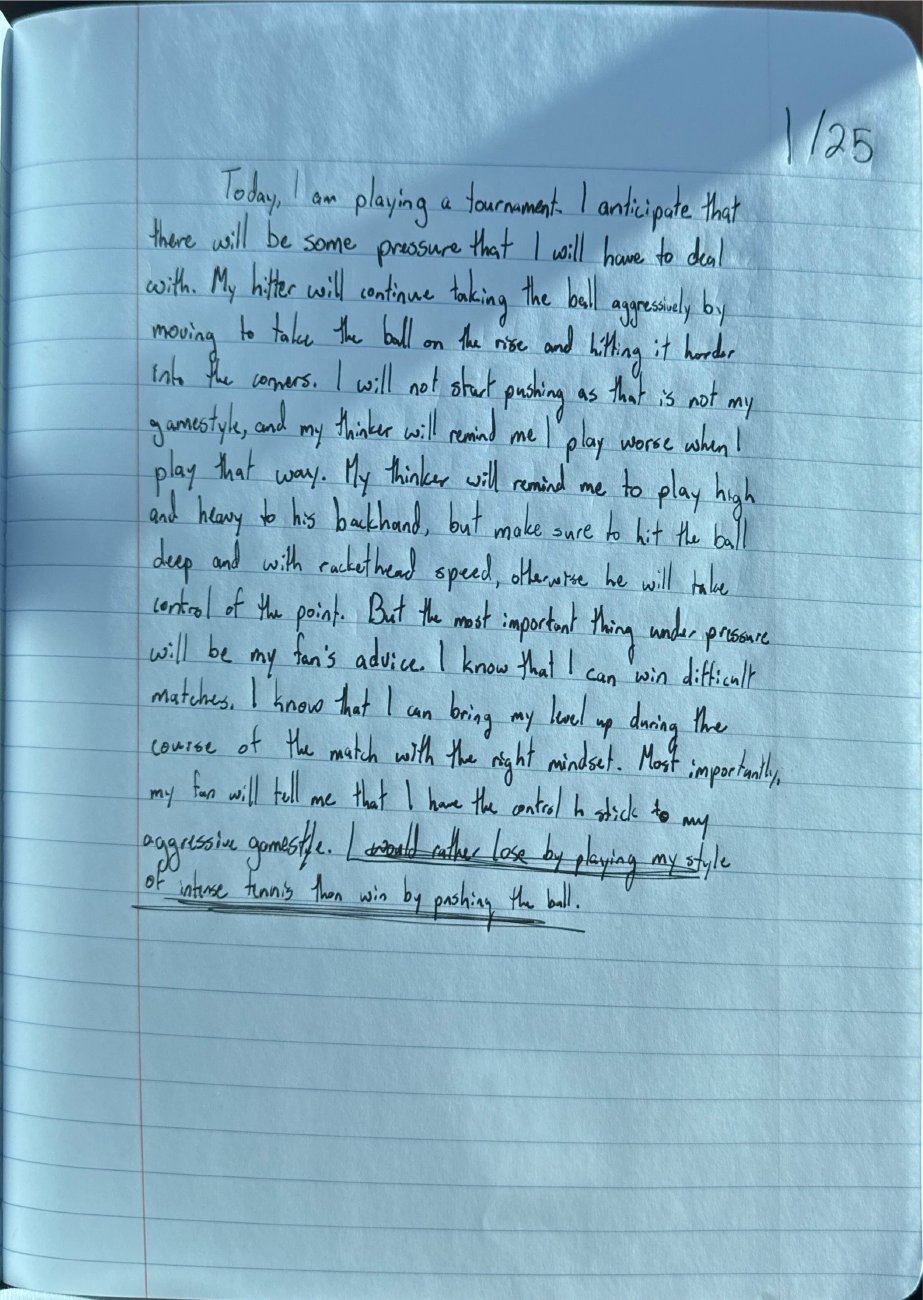 Scan of the handwritten notebook page, January 25, 2025