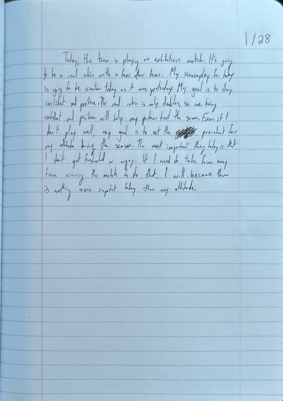 Scan of the handwritten notebook page, January 28, 2025