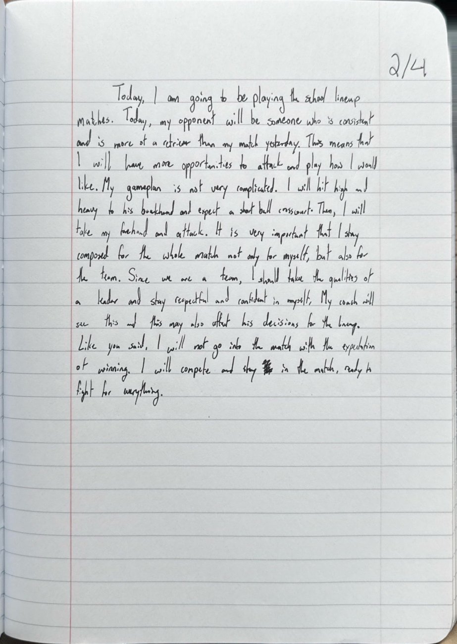 Scan of the handwritten notebook page, February 4, 2025