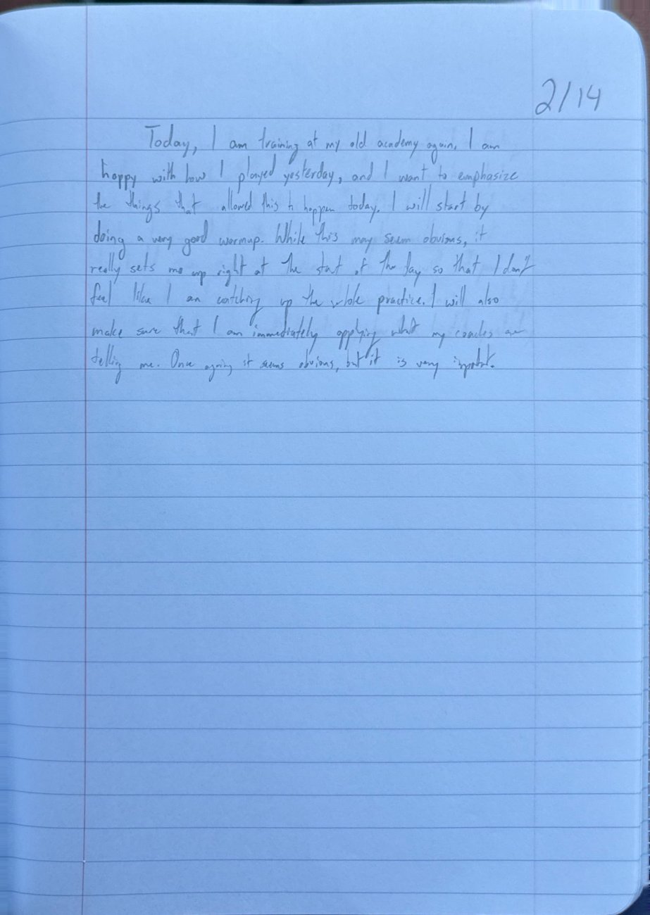 Scan of the handwritten notebook page, February 14, 2025