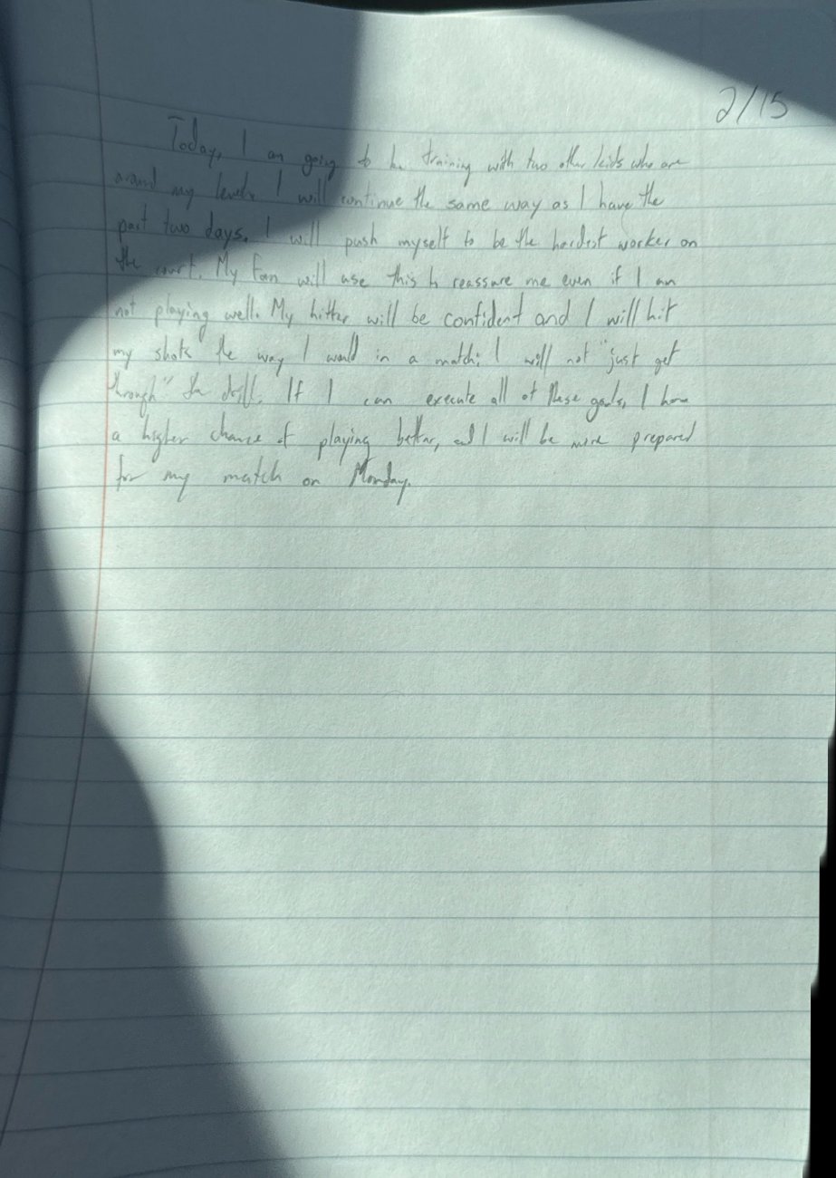 Scan of the handwritten notebook page, February 15, 2025