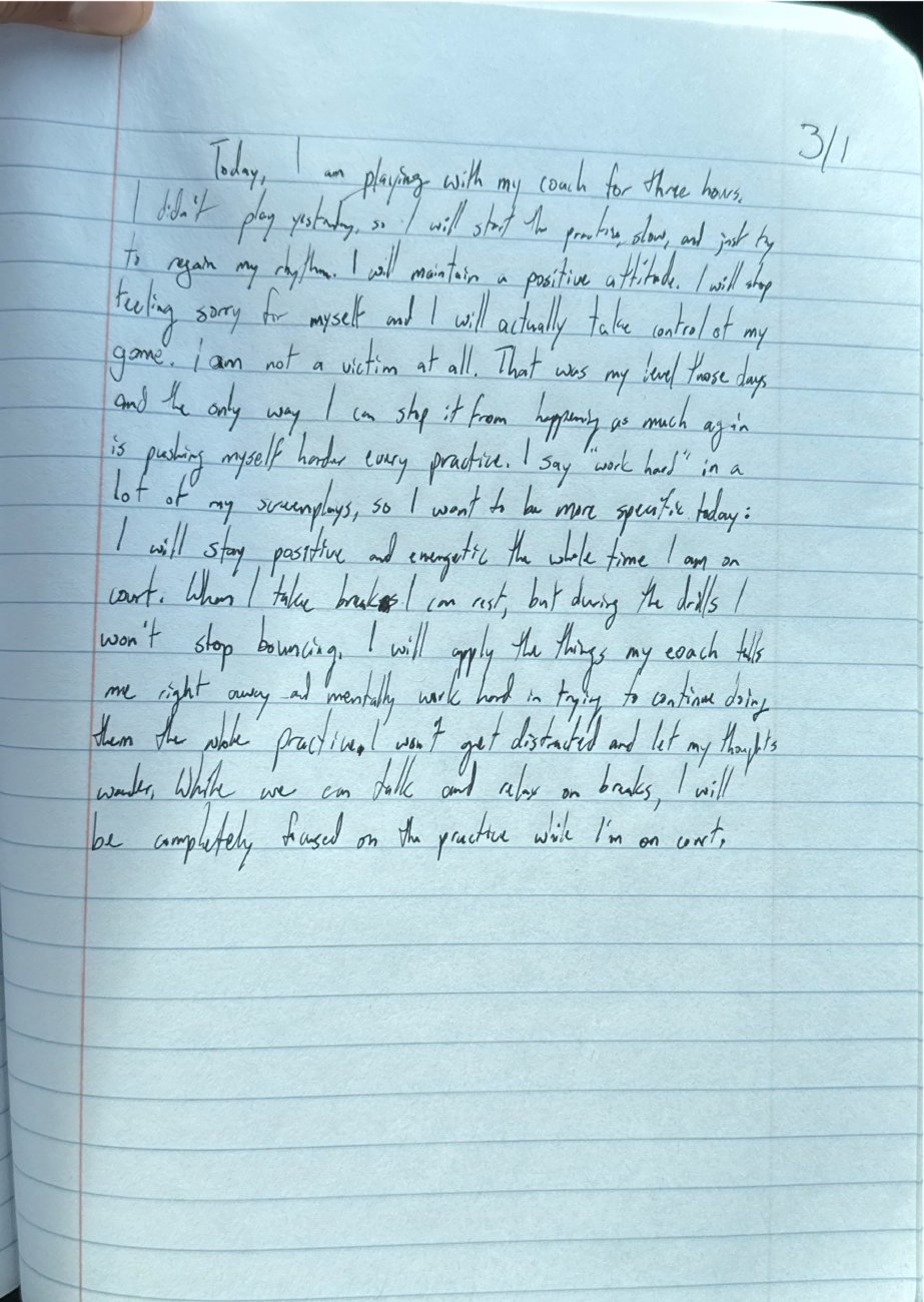 Scan of the handwritten notebook page, March 1, 2025