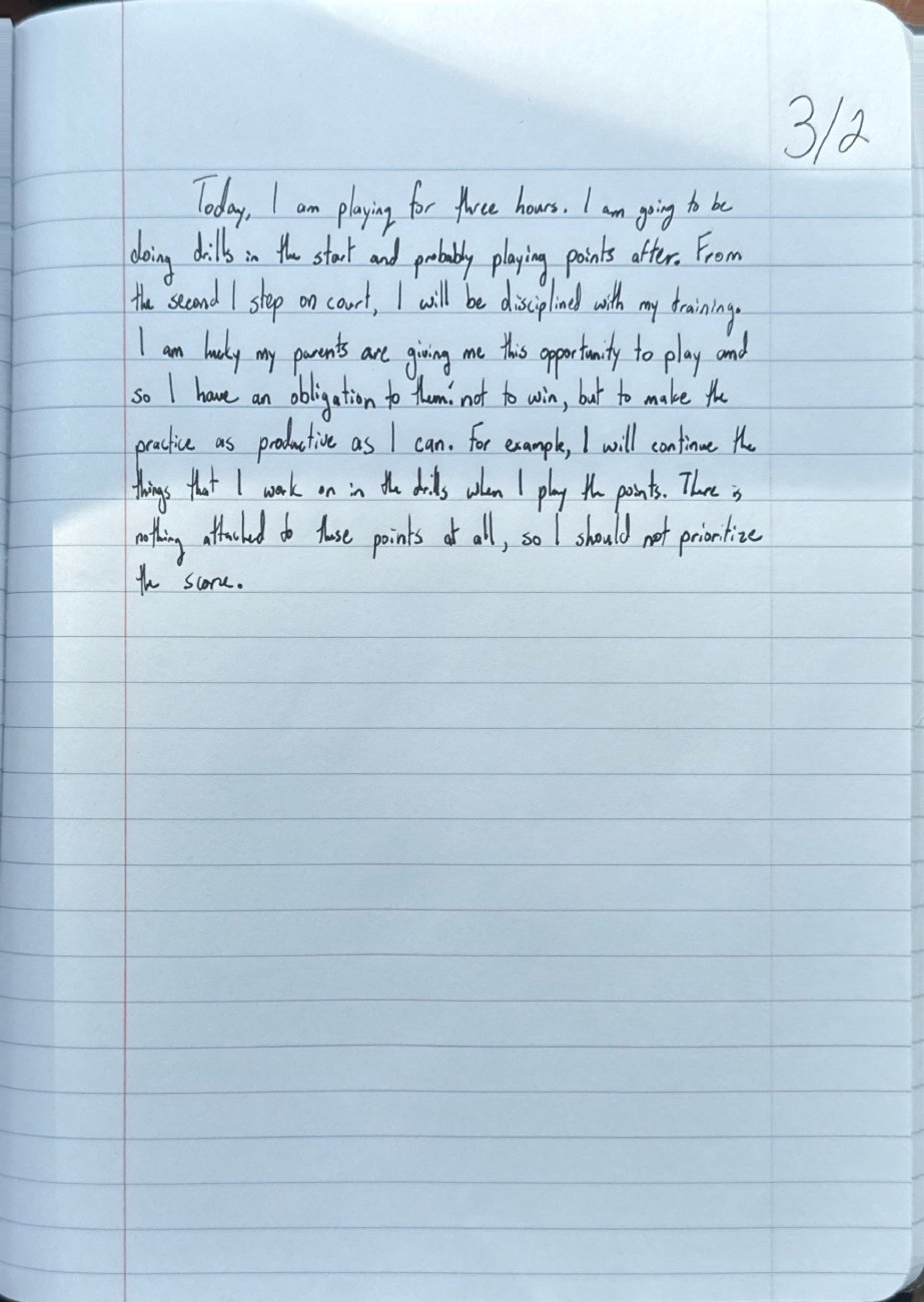 Scan of the handwritten notebook page, March 2, 2025