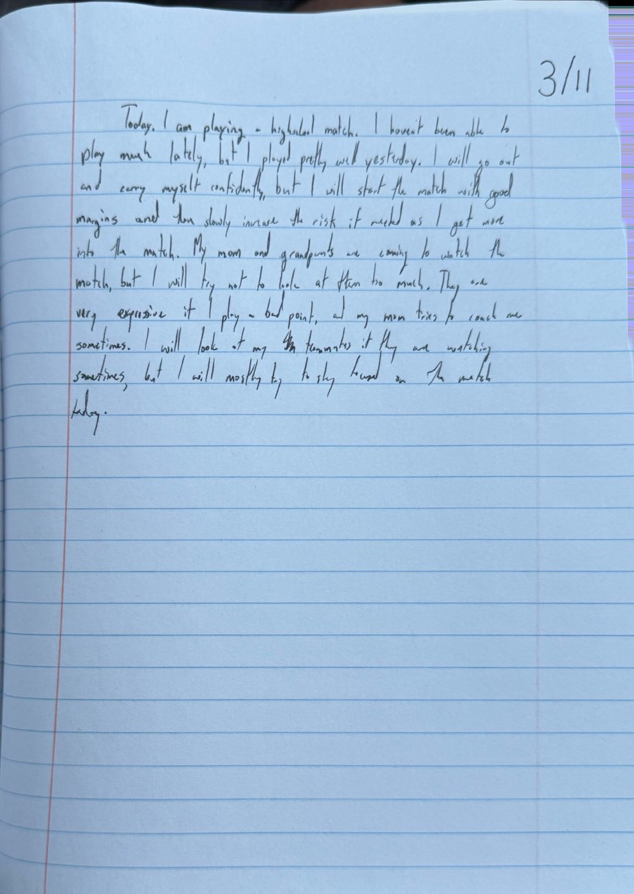 Scan of the handwritten notebook page, March 11, 2025