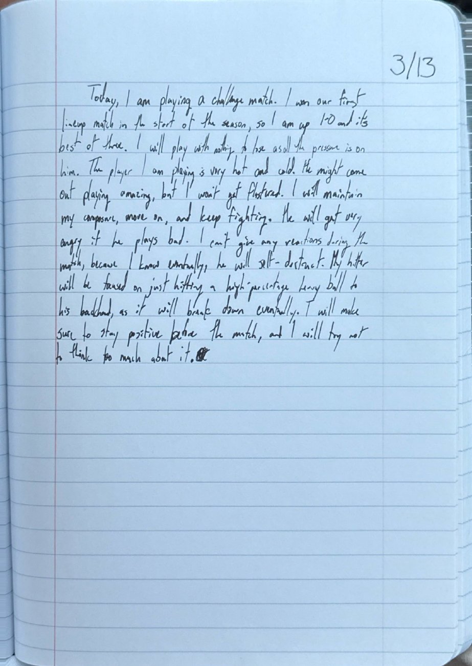 Scan of the handwritten notebook page, March 13, 2025