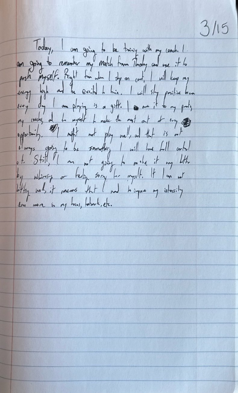 Scan of the handwritten notebook page, March 15, 2025