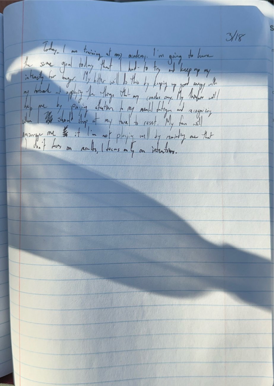 Scan of the handwritten notebook page, March 18, 2025