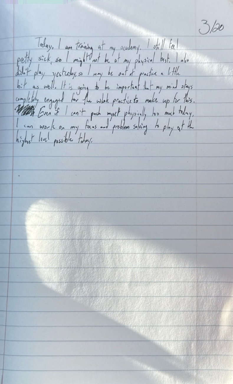 Scan of the handwritten notebook page, March 20, 2025