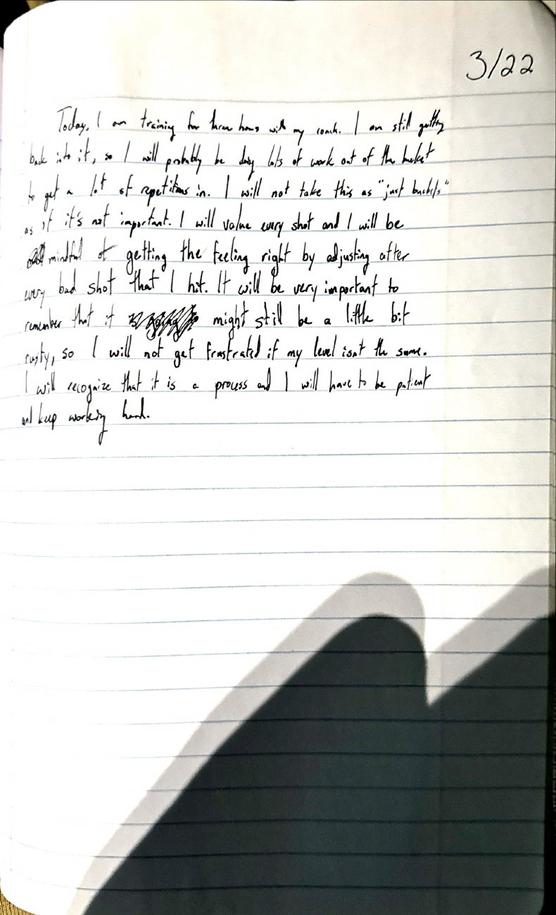Scan of the handwritten notebook page, March 22, 2025