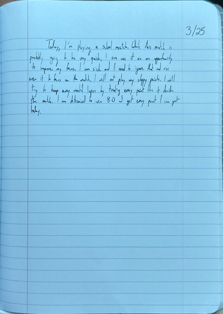 Scan of the handwritten notebook page, March 25, 2025
