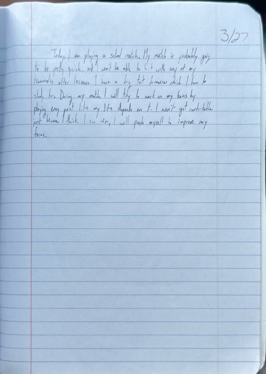 Scan of the handwritten notebook page, March 27, 2025