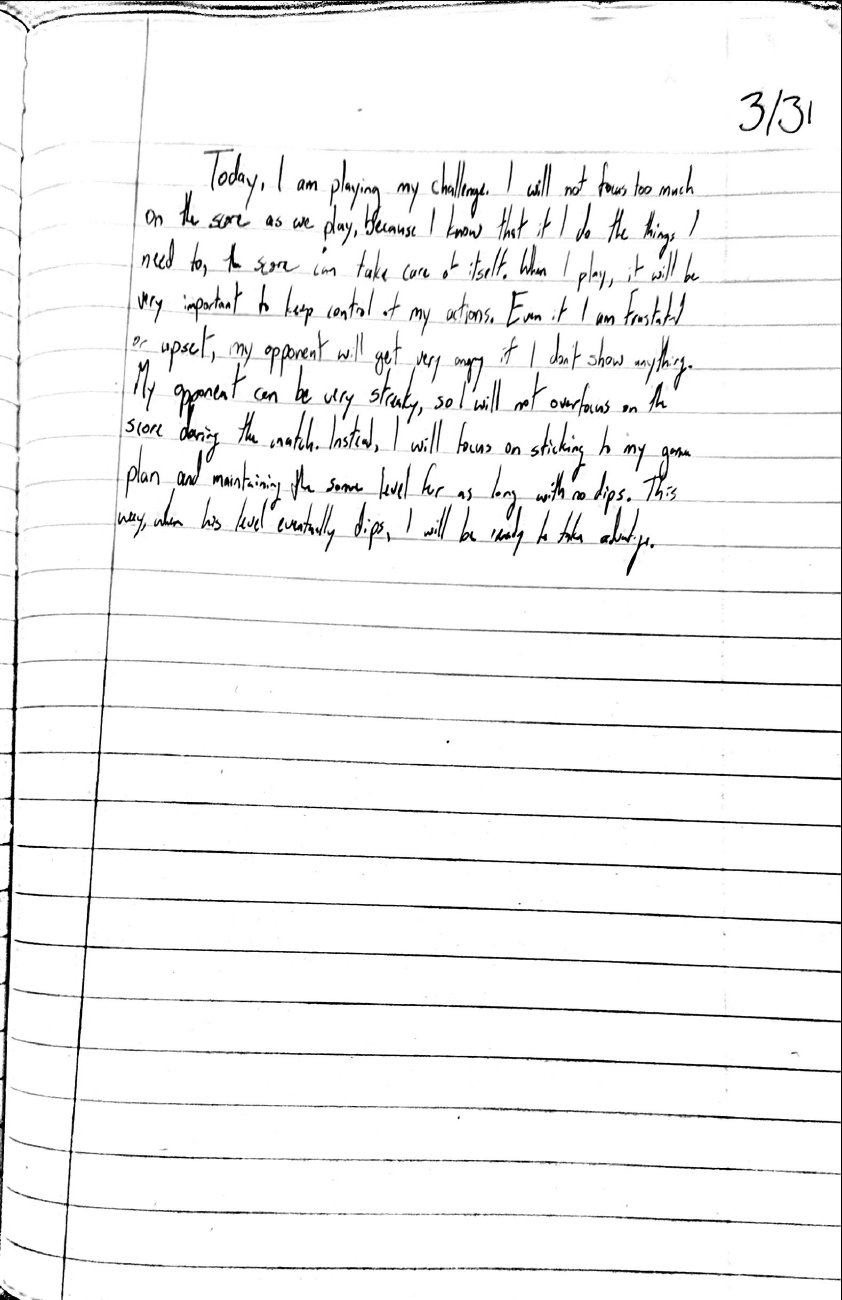 Scan of the handwritten notebook page, March 31, 2025