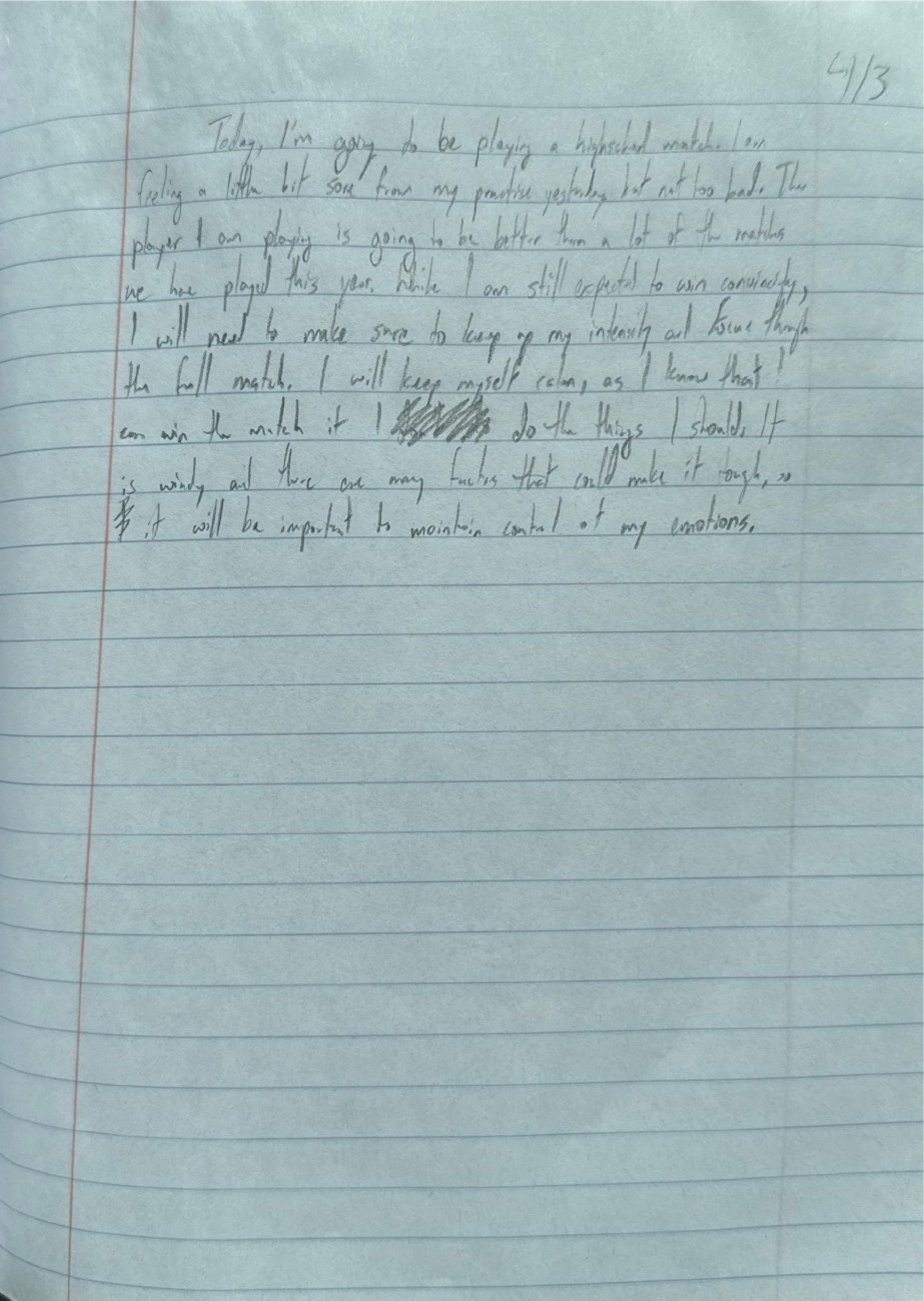 Scan of the handwritten notebook page, April 3, 2025