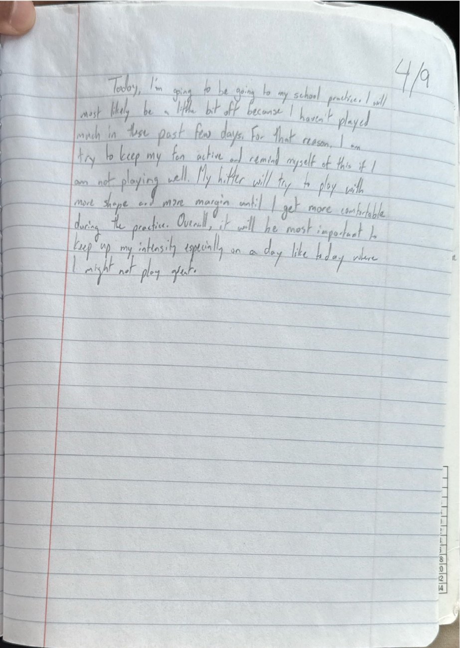 Scan of the handwritten notebook page, April 9, 2025