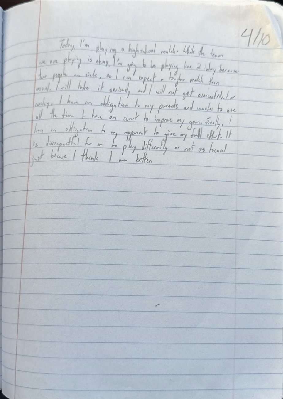 Scan of the handwritten notebook page, April 10, 2025