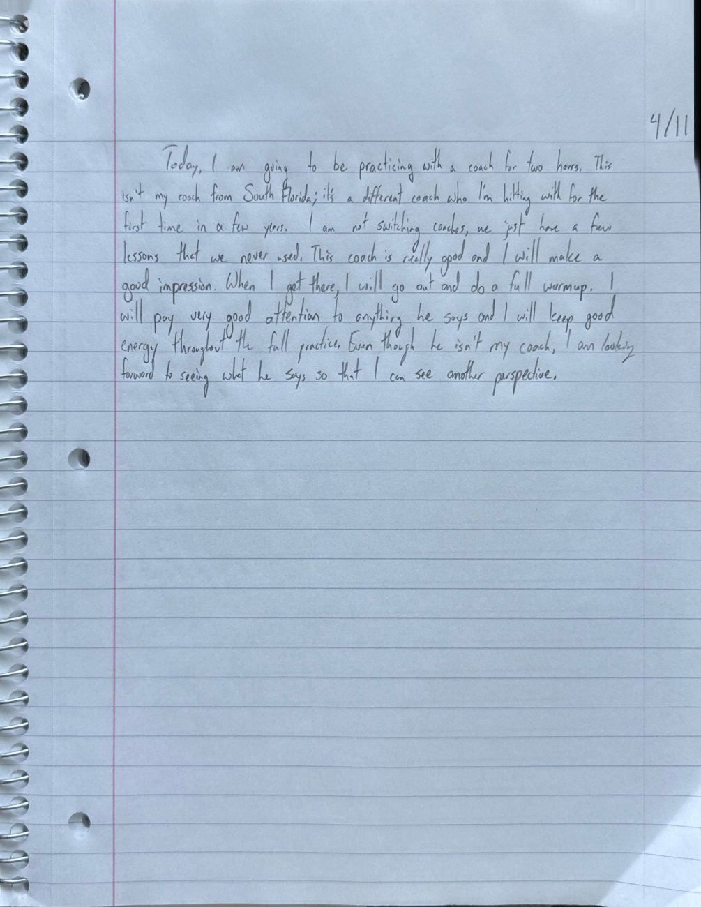 Scan of the handwritten notebook page, April 11, 2025