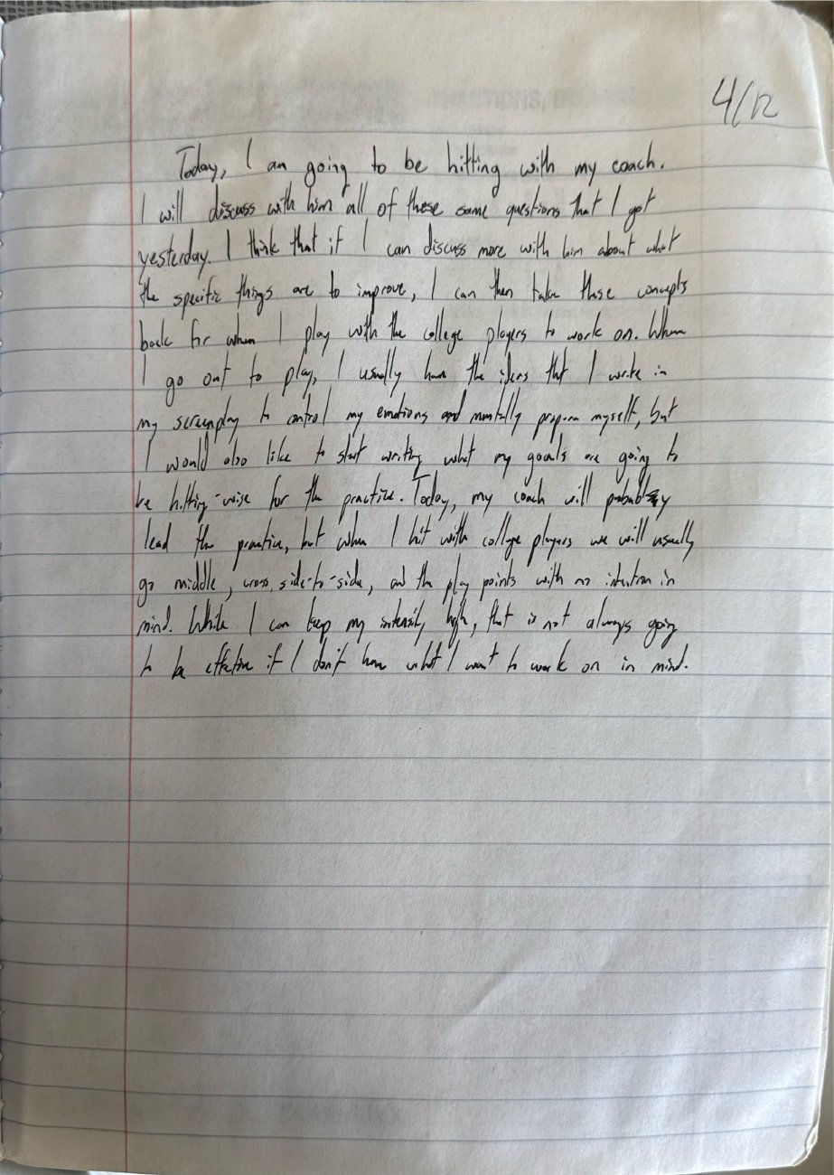 Scan of the handwritten notebook page, April 12, 2025