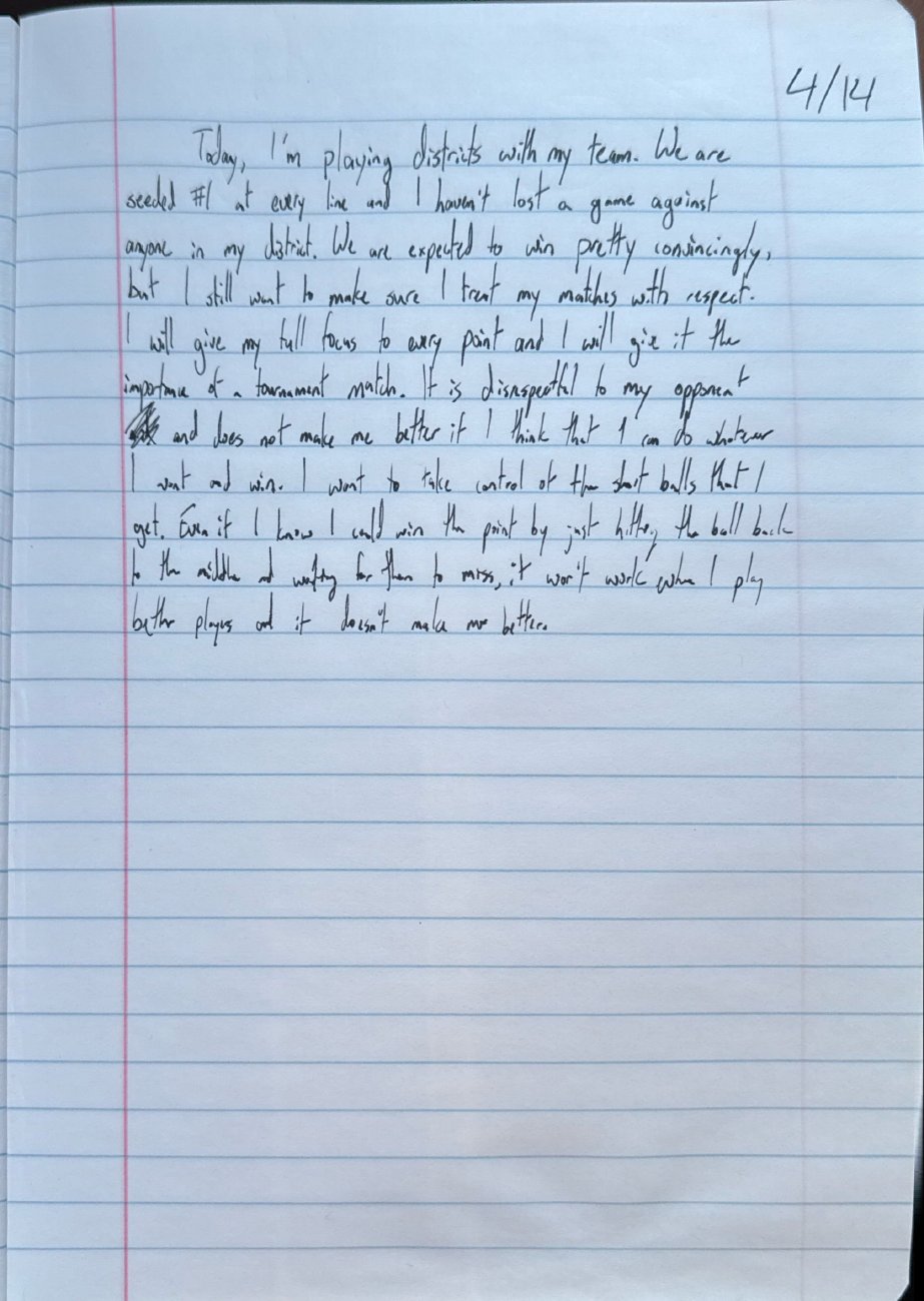 Scan of the handwritten notebook page, April 14, 2025