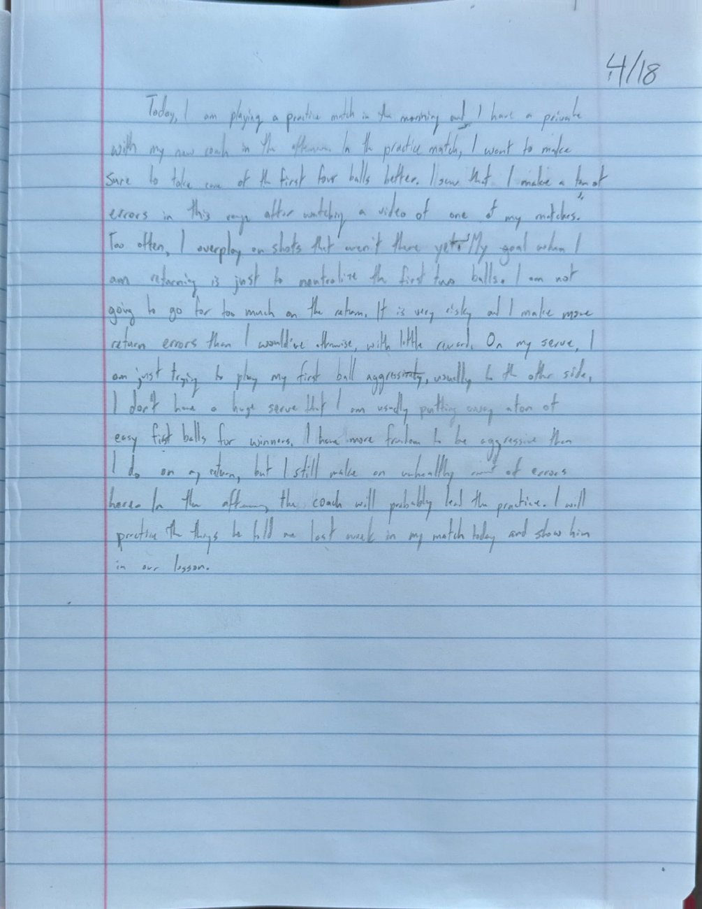 Scan of the handwritten notebook page, April 18, 2025