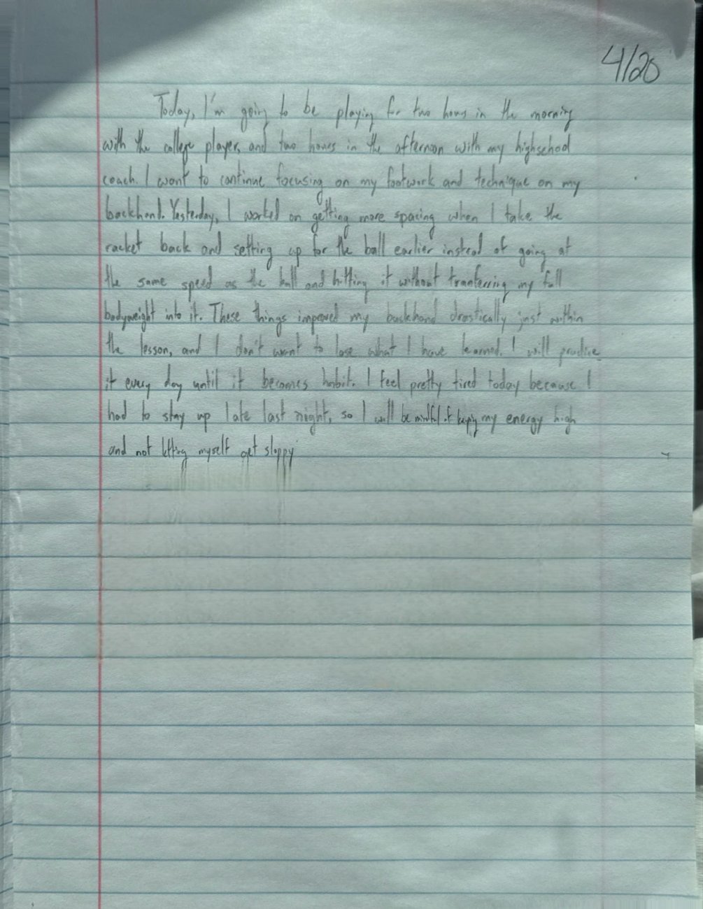 Scan of the handwritten notebook page, April 20, 2025