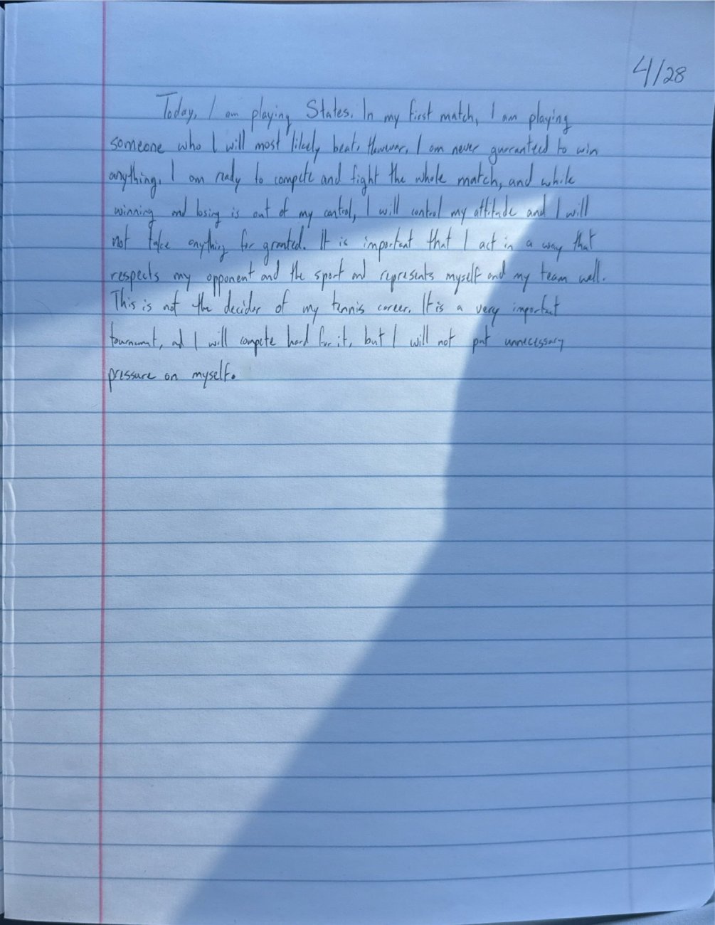 Scan of the handwritten notebook page, April 28, 2025