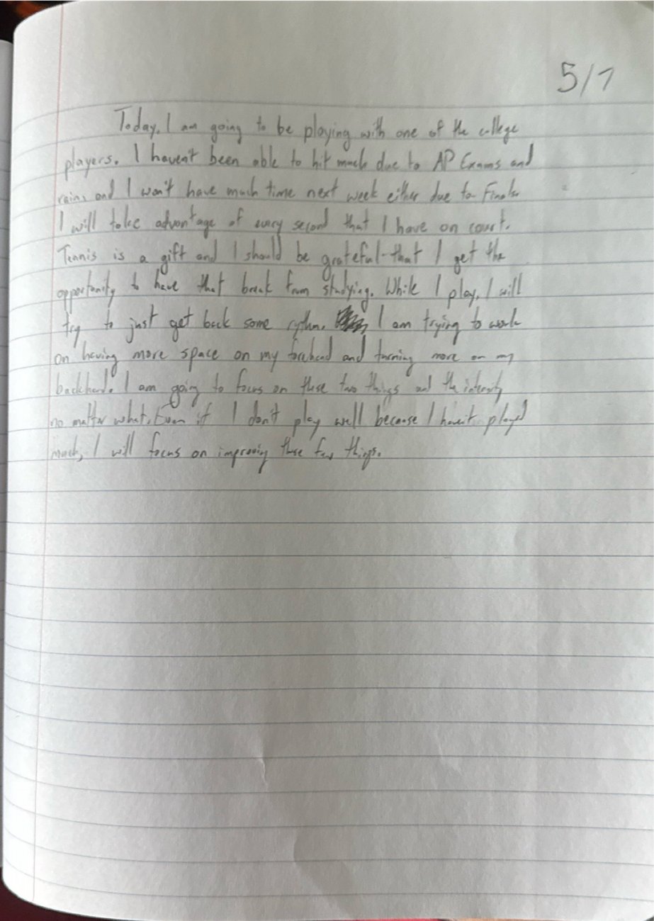 Scan of the handwritten notebook page, May 7, 2025