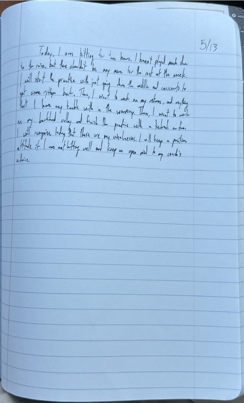 Scan of the handwritten notebook page, May 13, 2025
