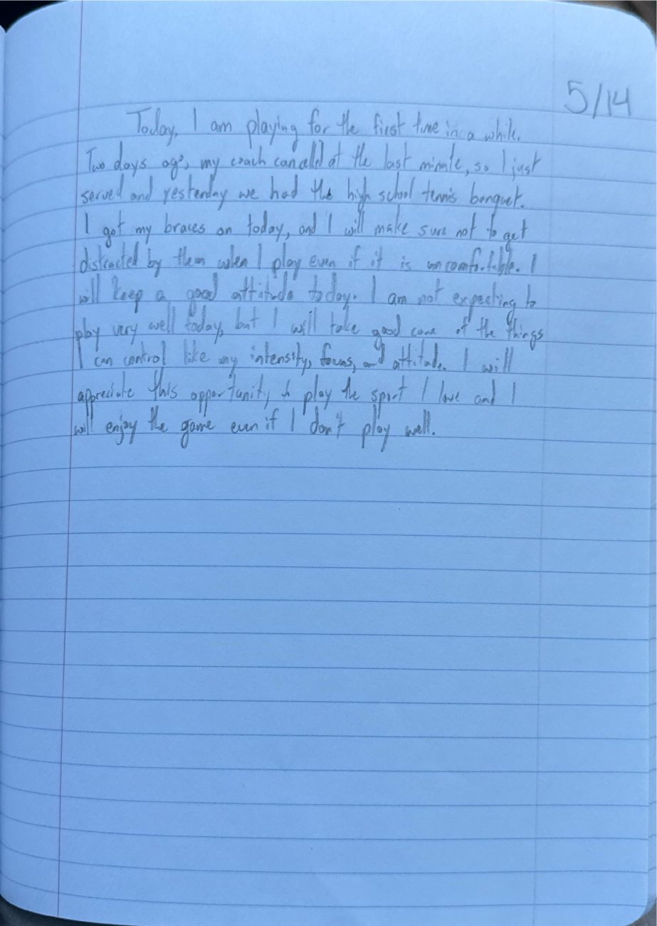 Scan of the handwritten notebook page, May 14, 2025