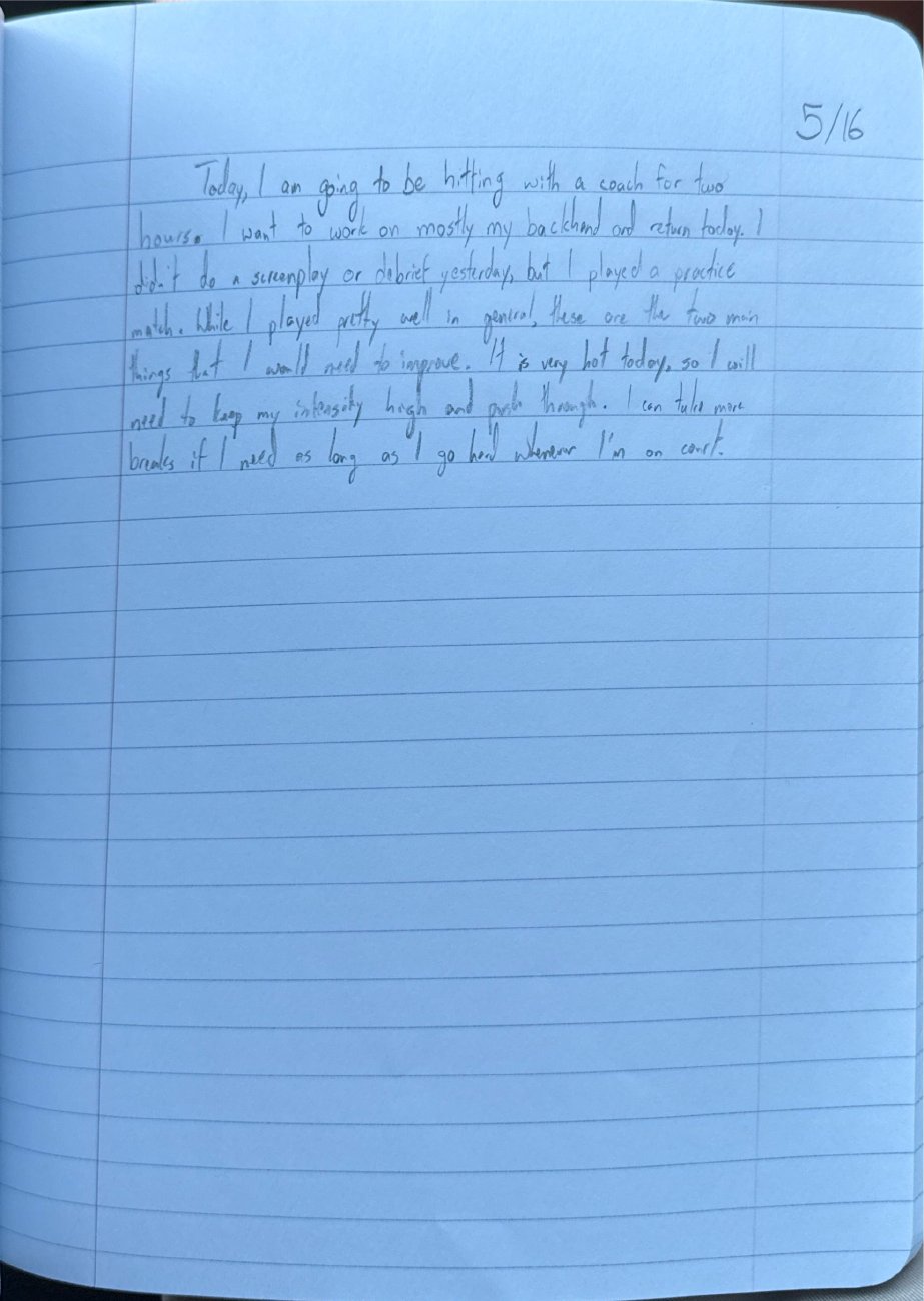 Scan of the handwritten notebook page, May 16, 2025