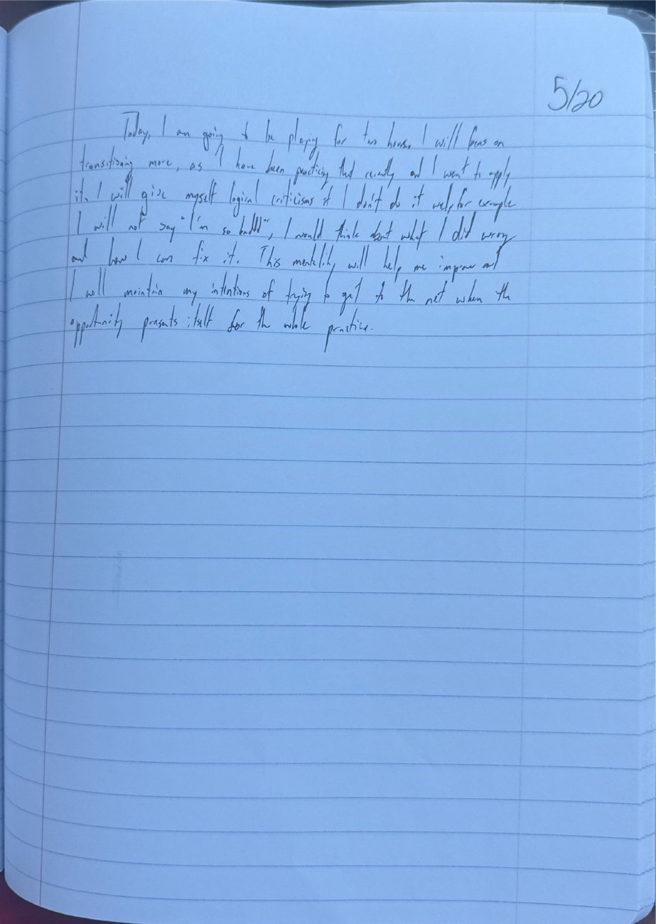 Scan of the handwritten notebook page, May 20, 2025