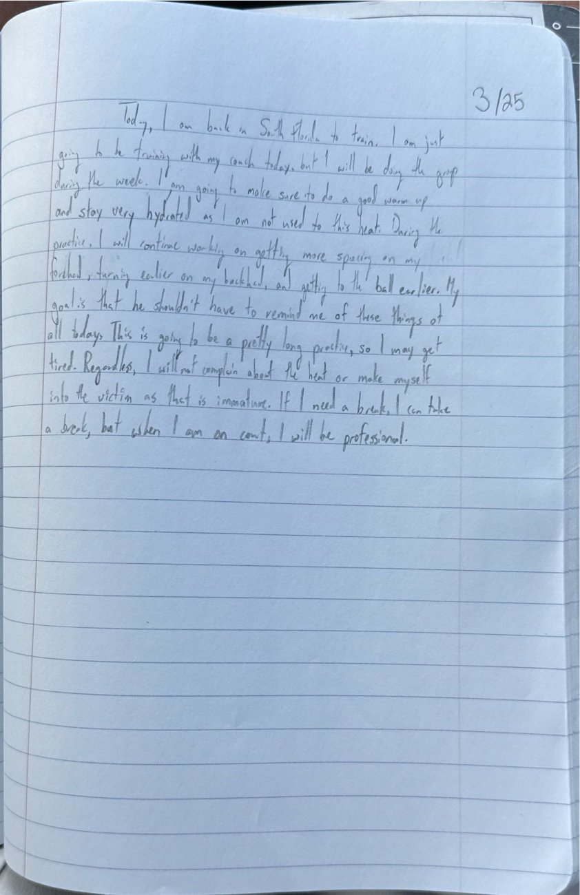 Scan of the handwritten notebook page, May 25, 2025