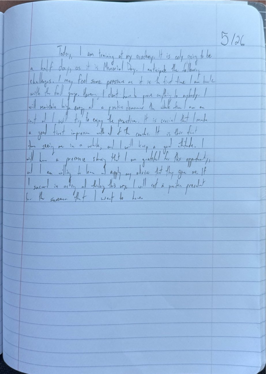 Scan of the handwritten notebook page, May 26, 2025