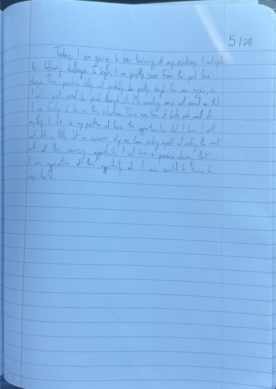 Scan of the handwritten notebook page, May 28, 2025