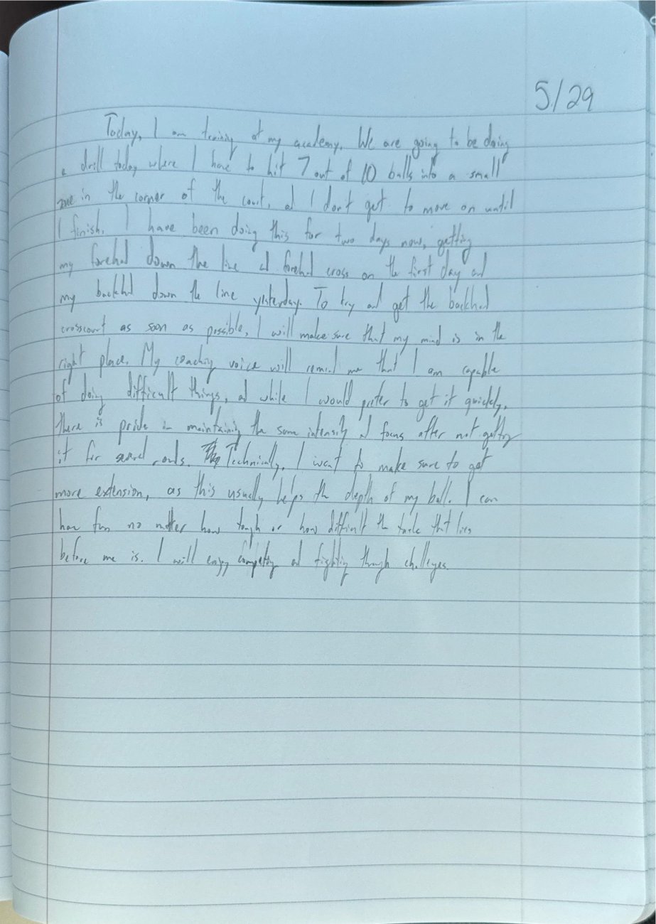 Scan of the handwritten notebook page, May 29, 2025