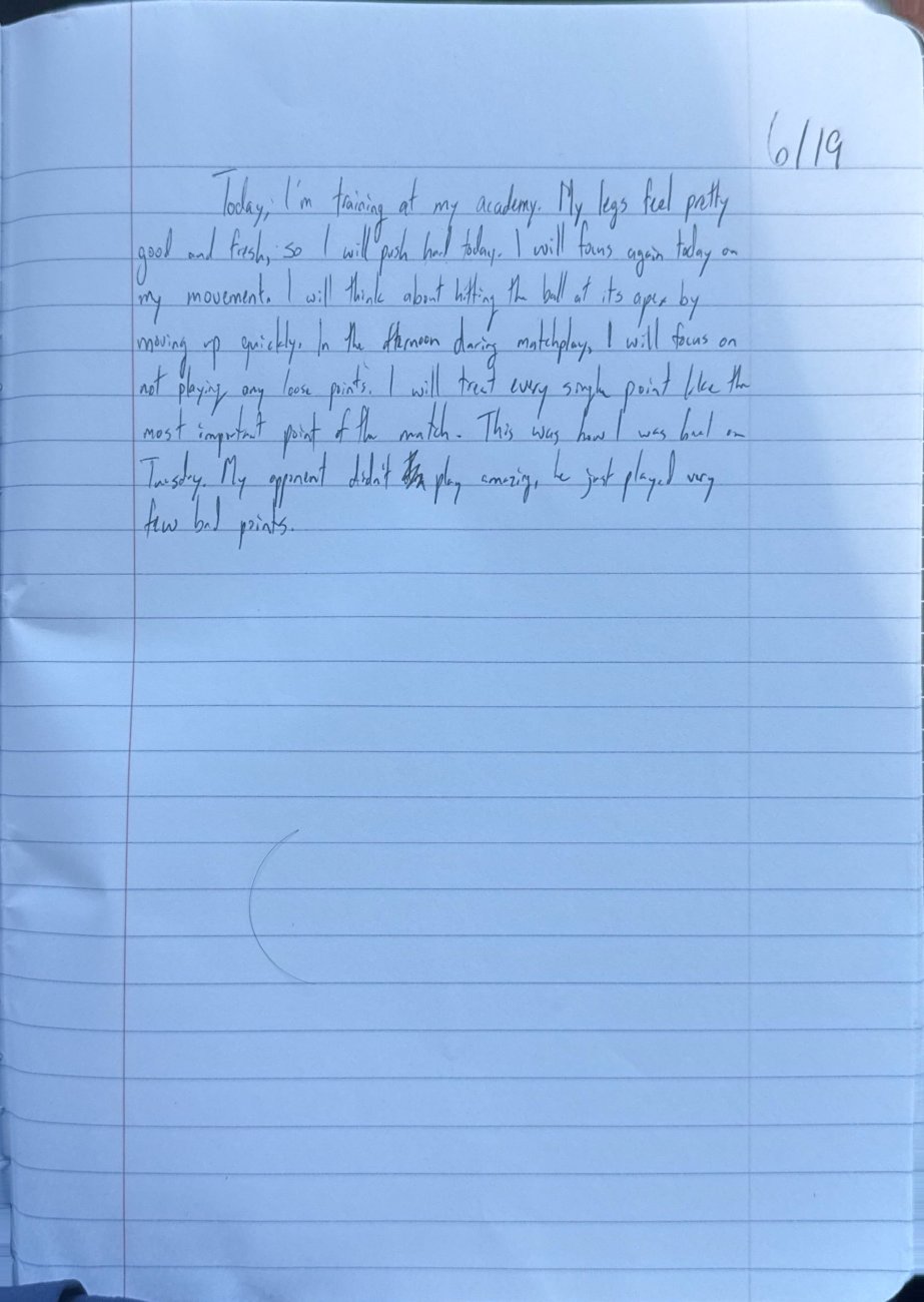 Scan of the handwritten notebook page, June 19, 2025