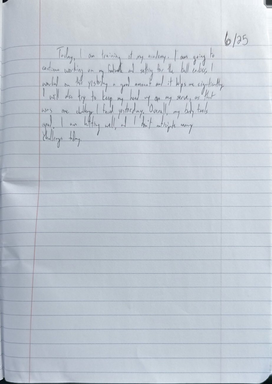 Scan of the handwritten notebook page, June 25, 2025