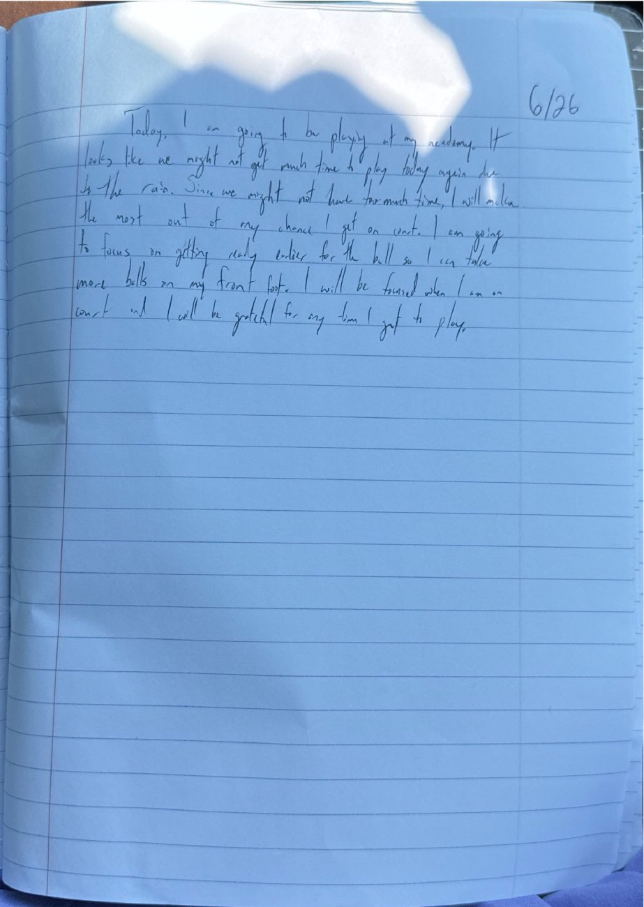 Scan of the handwritten notebook page, June 26, 2025