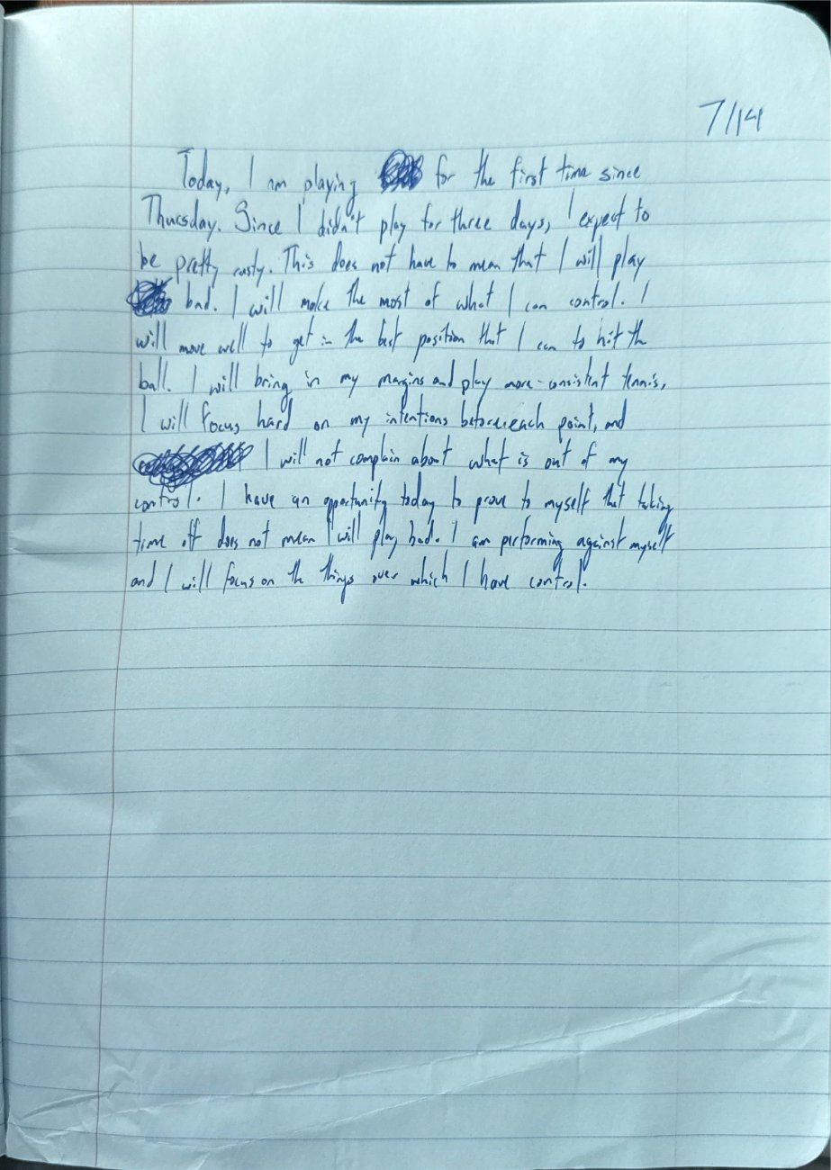 Scan of the handwritten notebook page, July 14, 2025