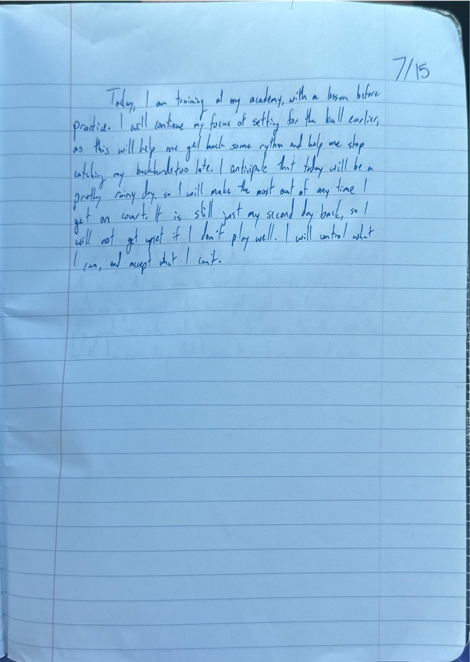 Scan of the handwritten notebook page, July 15, 2025